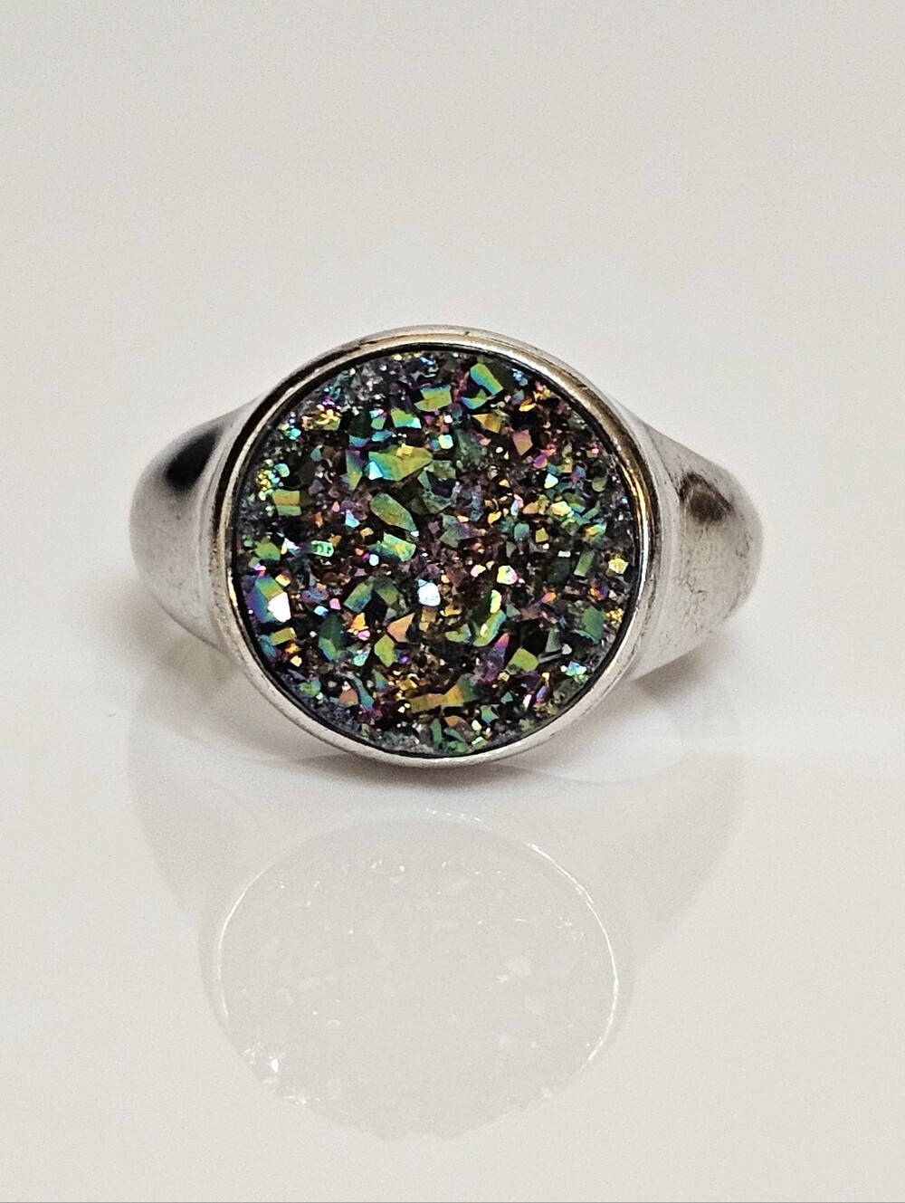 Genuine Druzy Quartz Sterling Silver Rhodium Overlay Ring Size 8!